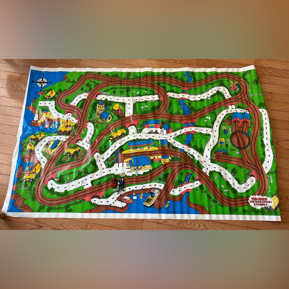 GUC Vintage (1992) Thomas the Tank plastic play mat and 3 die cast toys.
